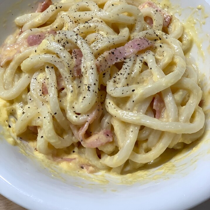 レンジで簡単 カルボナーラうどん